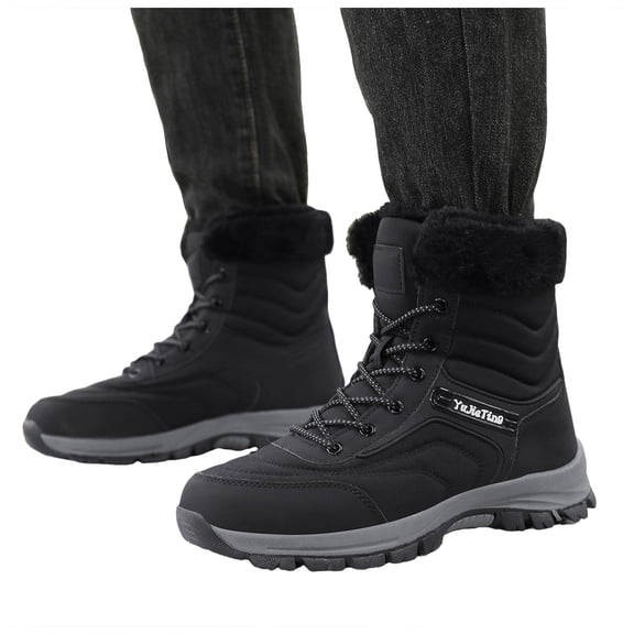 Winter Hiking Boots for Women Men Trendy Lace up Outdoor Ski Booties Plush Warm Antislip High Top Snow Boots Black Size 9