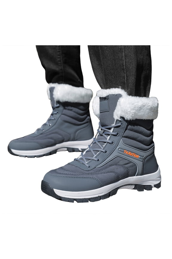 Winter Hiking Boots for Women Men Trendy Lace up Outdoor Ski Booties Plush Warm Antislip High Top Snow Boots Gray Size 10.5