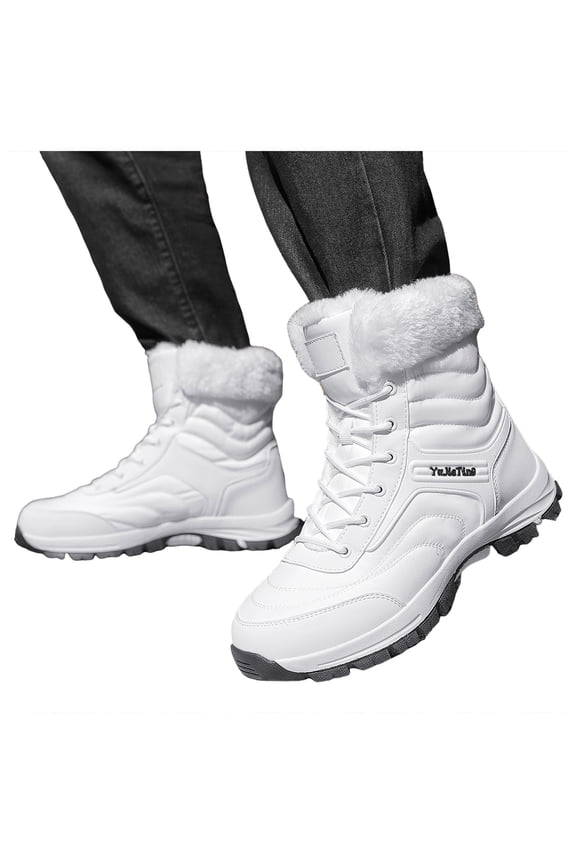 Winter Hiking Boots for Women Men Trendy Lace up Outdoor Ski Booties Plush Warm Antislip High Top Snow Boots White Size 8.5