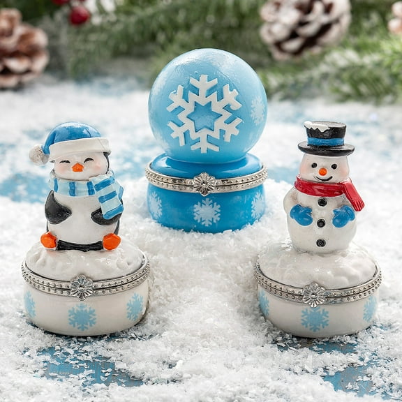 Winter Hinged Box Tabletop Decorations - 3 Pc