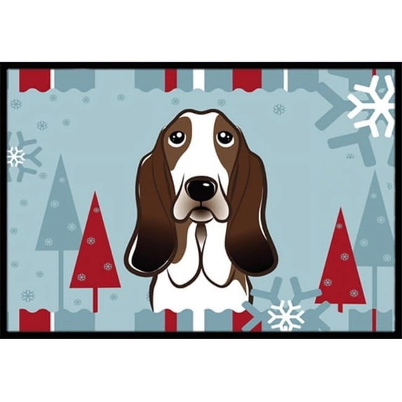 Winter Holiday Basset Hound Door Mat