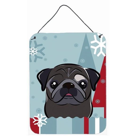 Winter Holiday Black Pug Wall and Door Hanging Prints