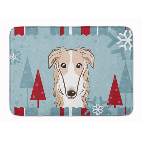 Winter Holiday Borzoi Machine Washable Memory Foam Mat