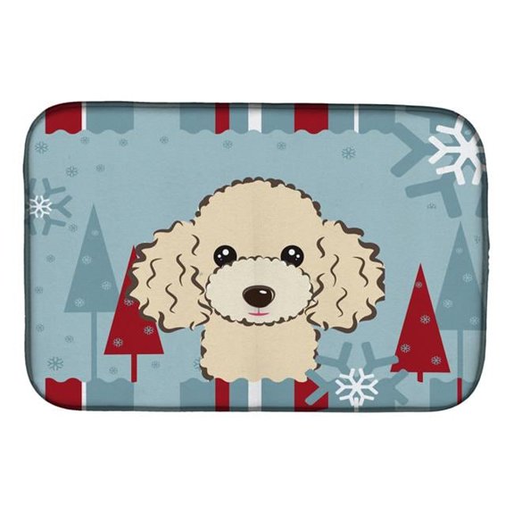 Winter Holiday Buff Poodle Dish Drying Mat