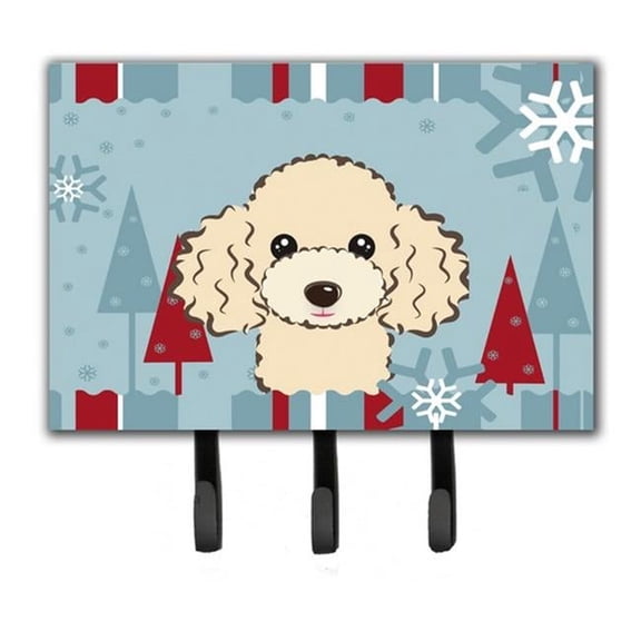Winter Holiday Buff Poodle Leash & Key Holder