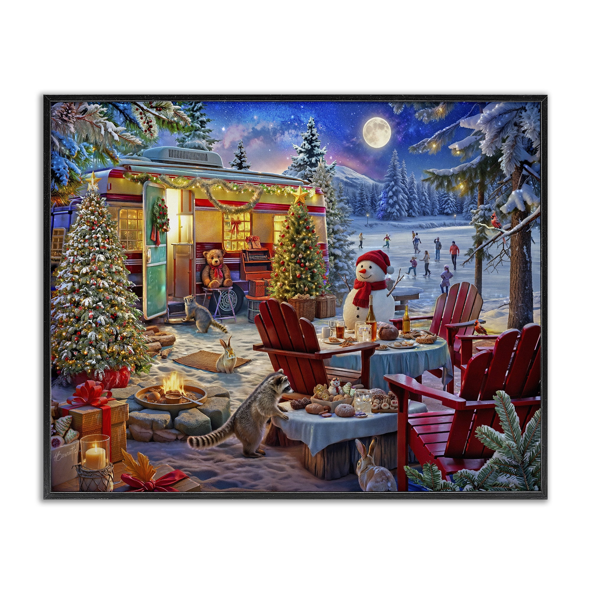 Winter Holiday Camper Party Black Framed Giclee Art, design by Henriette Chinaglia