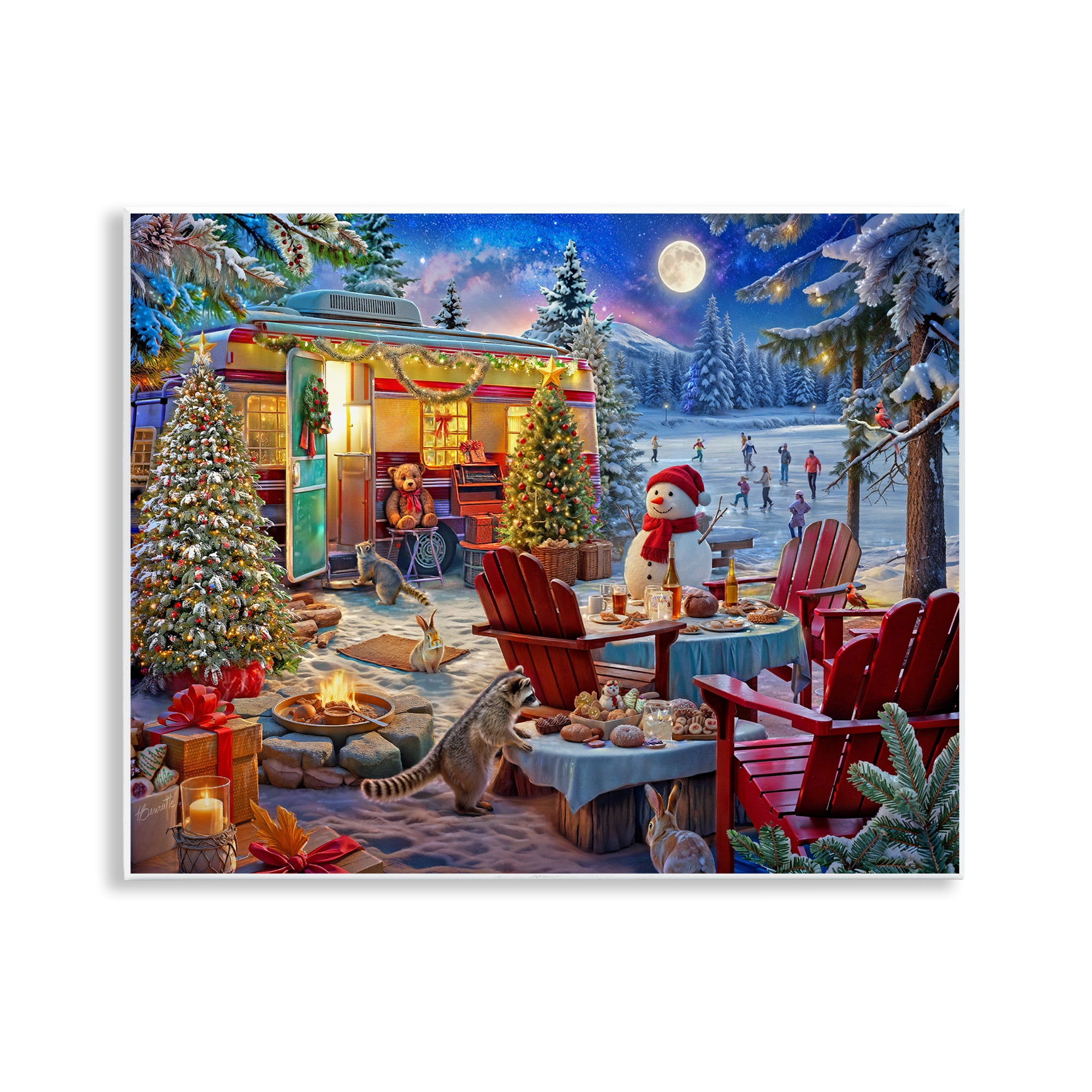 Winter Holiday Camper Party Wall Plaque Art, design by Henriette Chinaglia
