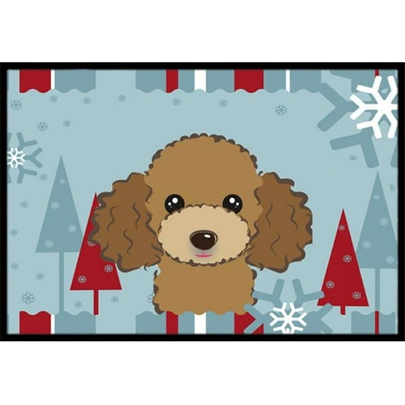 Winter Holiday Chocolate Brown Poodle Door Mat