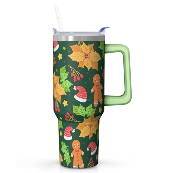 Winter Holiday Christmas Gifts 40oz Coffee Mug with Handle and Straw, Stainless Steel Insulated Leak Proof Tumbler, Cute Travel Cup