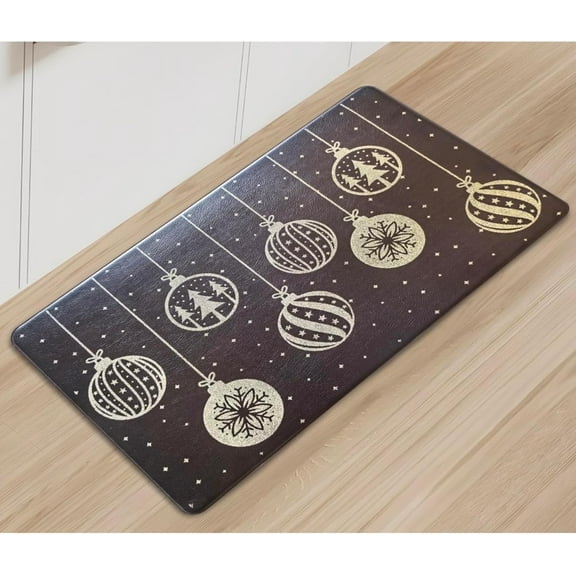 Serafina Home Winter Holiday Christmas Kitchen Mat- Black Ornaments Snowflake Stripes Stars Design- 17" x 28" Cushioned Anti-Fatigue Comfort Floor Mat