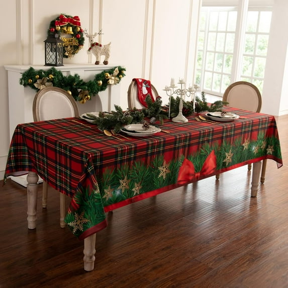 Winter Holiday Christmas Tablecloth, Plaid Printed Fabric Table Cloth, Stain Release Table Cover for Xmas/Dinner Party Decoration (60 X 102 INCH, Rectangle)