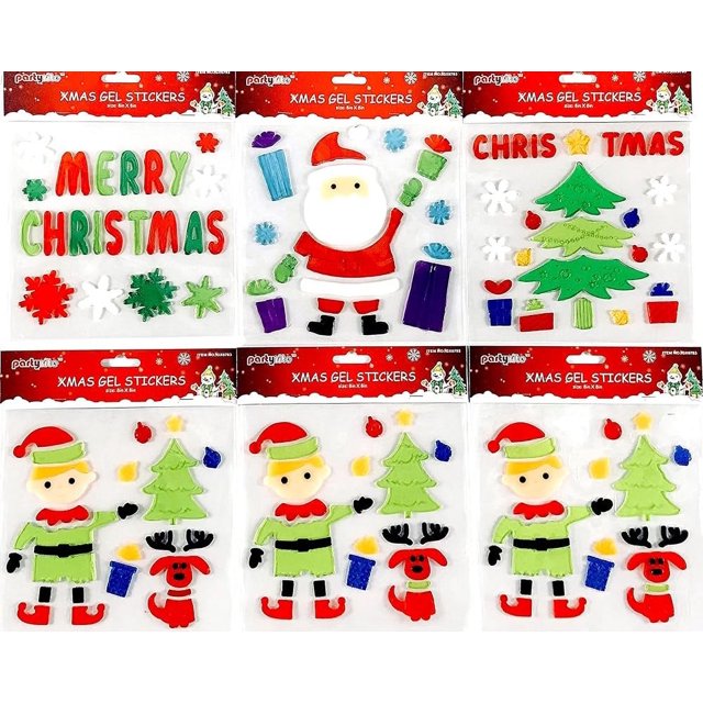Winter Holiday Christmas Window Gel Clings North Pole Family, Santa