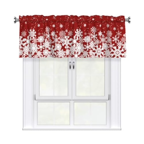 Winter Holiday Curtain Valance for Windows, 54x18inch Red White Snowflakes Print Rod Pocket Top Treatment Drapes for Living Room Bedroom Cafe Decor