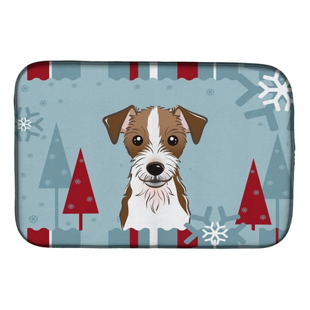 Winter Holiday Jack Russell Terrier Dish Drying Mat