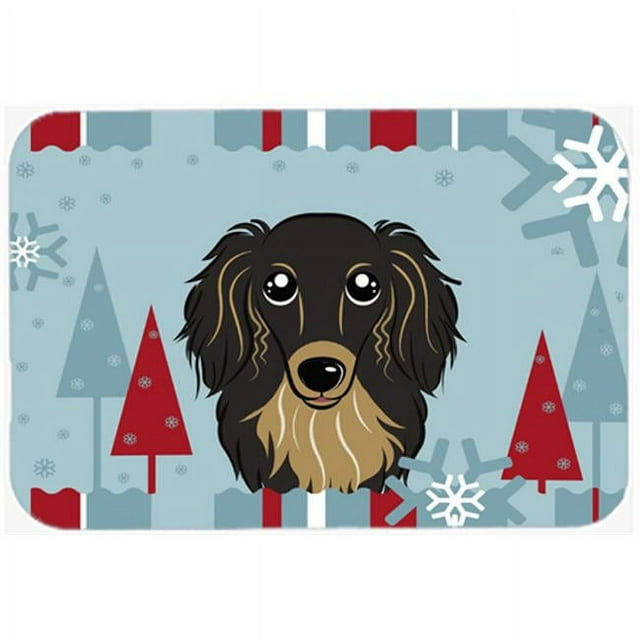 Winter Holiday Longhair Black And Tan Dachshund Mouse Pad, Hot Pad & Trivet