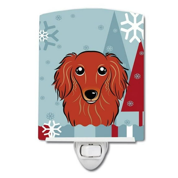 Winter Holiday Longhair Red Dachshund Ceramic Night Light