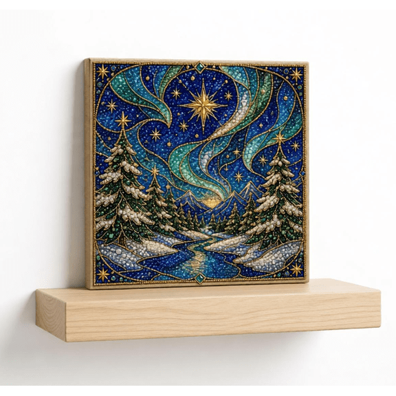Winter Holiday Pearl Bead Painting DIY Kit, Detailed Magical Star‑Lit Winter Forest with Snow Pines and Mountains, Complete Material Set for Christmas Home Wall Art Decoration