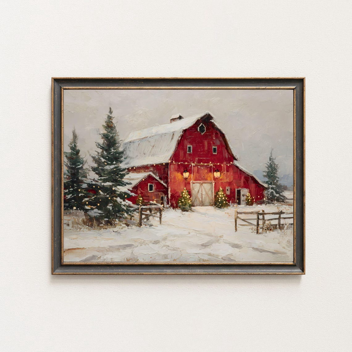 Winter Holiday Red Barn Wall Art Print, Cozy Season, Farmhouse Rustic ...