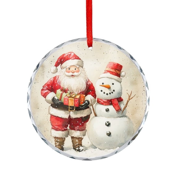 Winter Holiday Santa Snowman Glass Ornament Hanging Craft Collectibles for Xmas Trees Home Party Gifts Christmas Holiday Decor Round Shaped Glass Ornament
