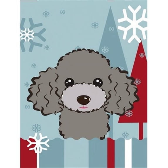 Winter Holiday Silver Gray Poodle Flag Garden Size