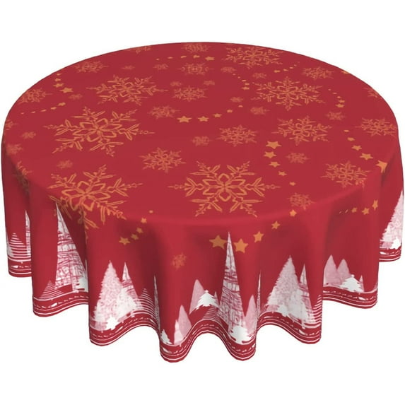 Winter Holiday Snowflakes Round Tablecloths Christmas Decorative Table Cloth 60 Inch Polyester Fabric New Year''s Eve Tree Red Table Cover for Christmas Party Home Kitchen Outside