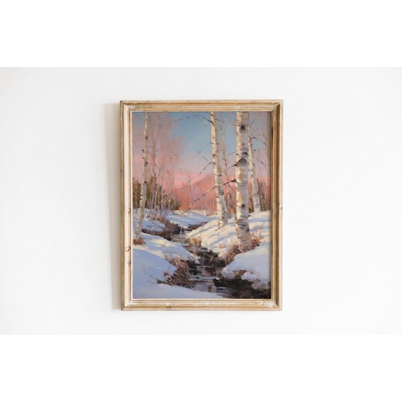 Winter Holiday Sunset Winter Decor Poster Winter Holiday Forest Wall Art Winter Holiday Snow Winter Landscape River Wall Art Vintage Home Decor UNFRAMED Poster, Wall Art for Decor, Present, 24x36