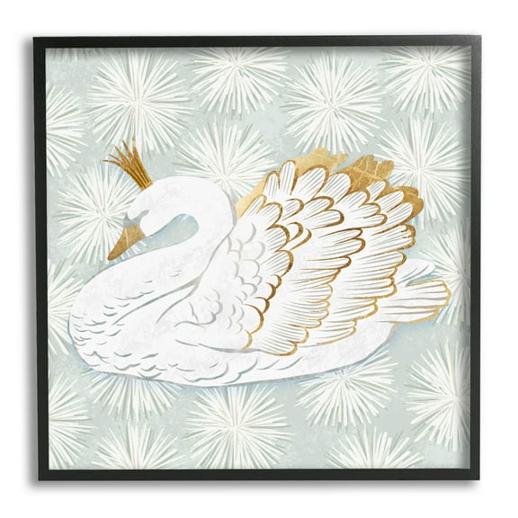 Winter Holiday Swan Pattern Holiday Graphic Art Black Framed Art Print Wall Art