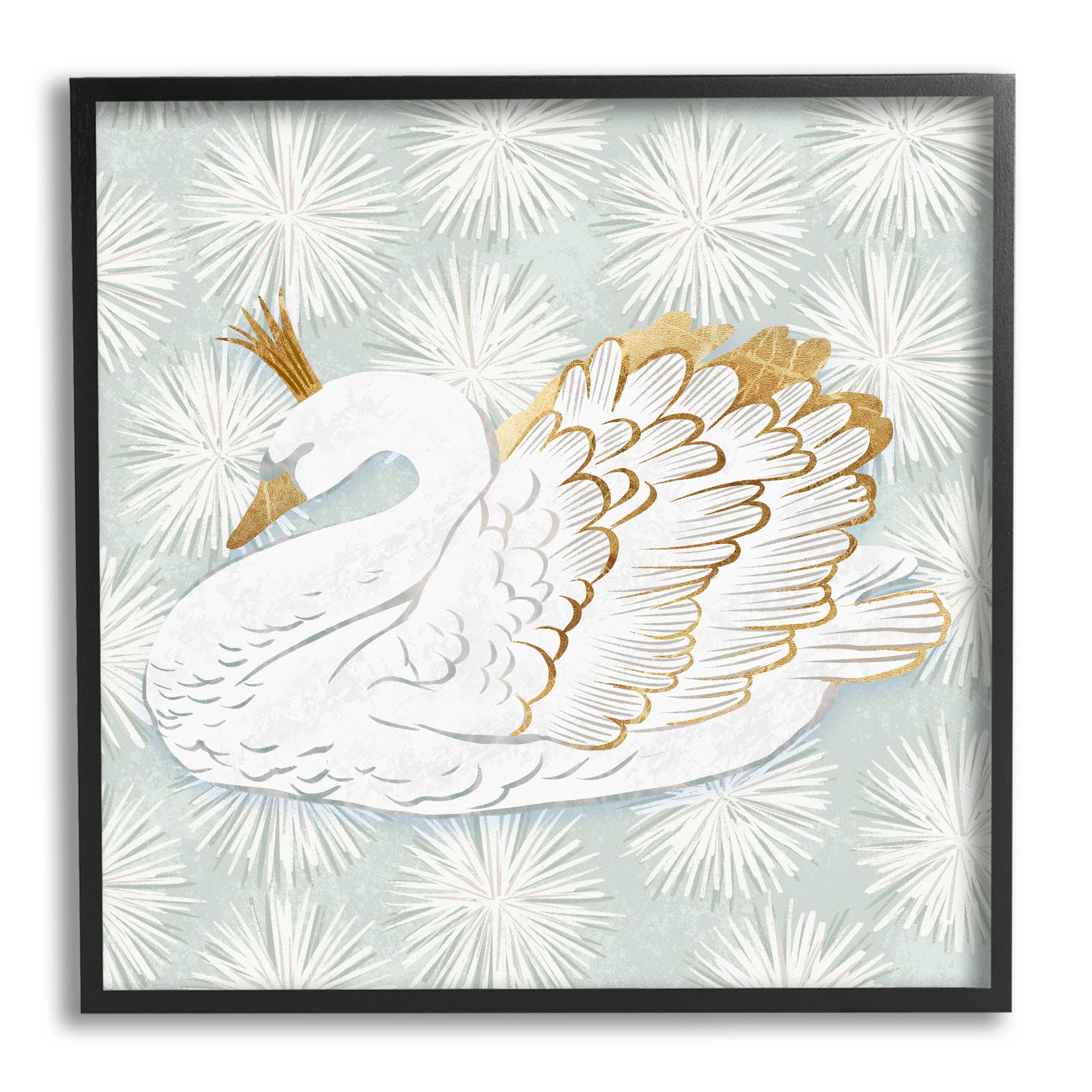 Winter Holiday Swan Pattern Holiday Graphic Art Black Framed Art Print Wall Art