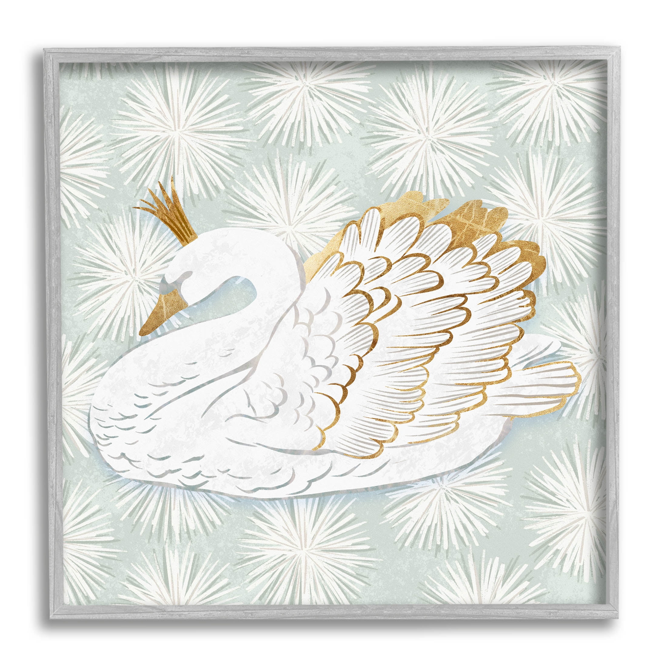 Winter Holiday Swan Pattern Holiday Graphic Art Gray Framed Art Print Wall Art