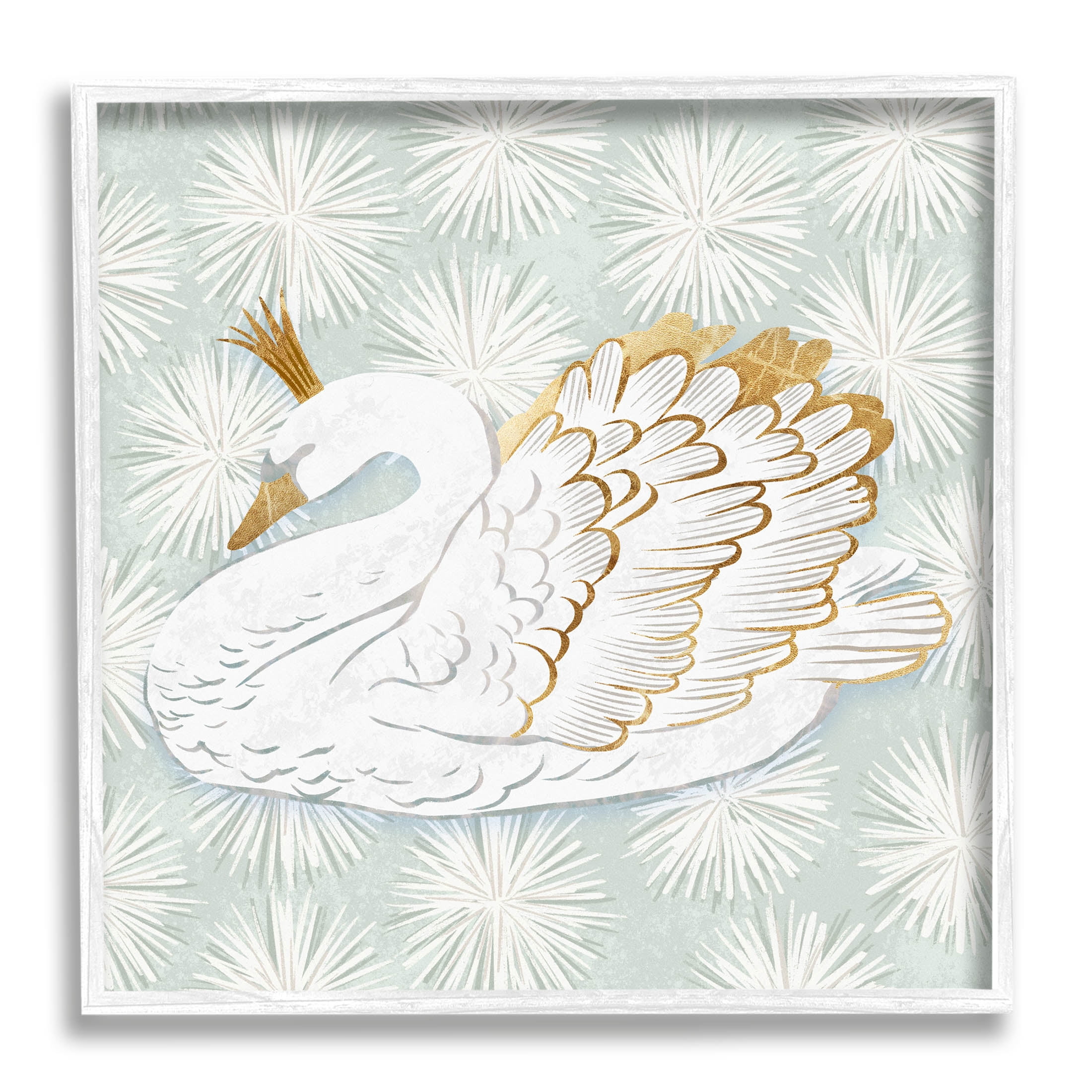 Winter Holiday Swan Pattern Holiday Graphic Art White Framed Art Print Wall Art