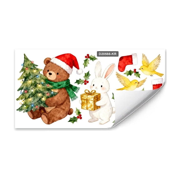 Winter Holiday Tree Glass Sticker Living Room Bedroom Background Decoration Static Cling Window Film With Bear