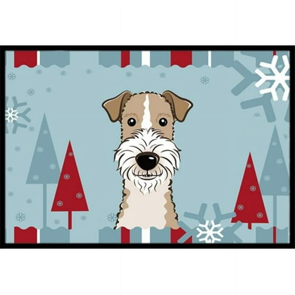 Winter Holiday Wire Haired Fox Terrier Indoor & Outdoor Mat, 24 x 36 in.