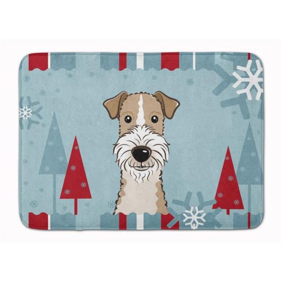 Winter Holiday Wire Haired Fox Terrier Machine Washable Memory Foam Mat