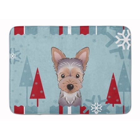 Winter Holiday Yorkie Puppy Machine Washable Memory Foam Mat