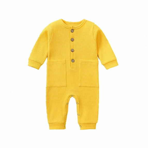 Winter Home Picks Juebong Autumn Spring Baby Girls Boys Cute Romper Long Sleeve Button Sweatshirt Jumpsuits,Yellow,3-6 Months