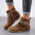 thumbnail image 1 of Winter Home Picks Juebong Women's Round Head Side Zipper Ankle Booties Solid Color Flat Heel Tassel Low Tube Tassel Boot, 1 of 9