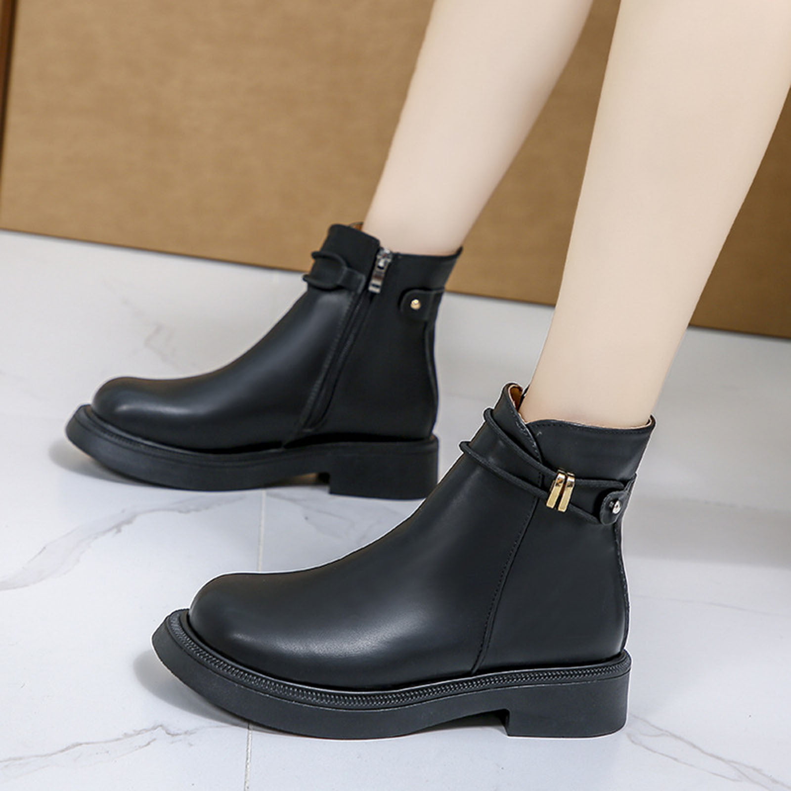  PU Knee High Boots Women Roman Style Chunky Heel Round Toe  Fashion Boots Fall Winter Leather Riding Booties 2022 : Clothing, Shoes 
