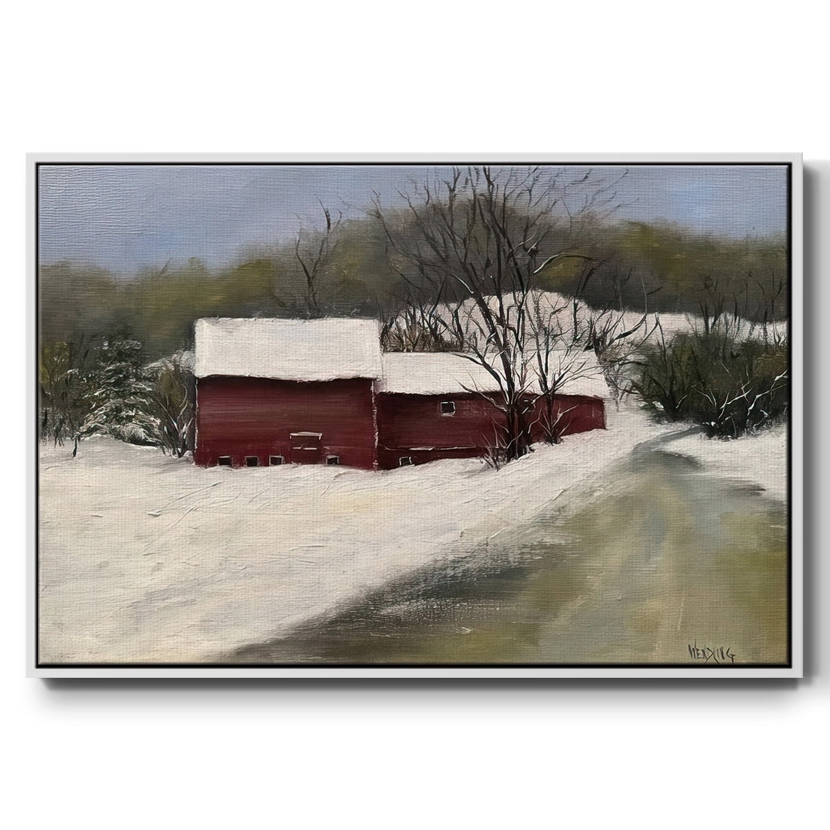 Winter Homestead II - Framed Gallery Wrapped Holiday Canvas - 17 x 25 - White Frame