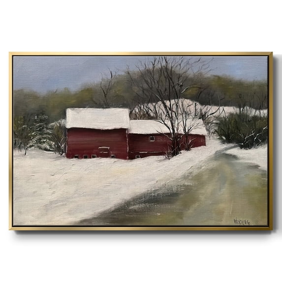 Winter Homestead II - Framed Gallery Wrapped Holiday Canvas - 25 x 37 - Gold Frame