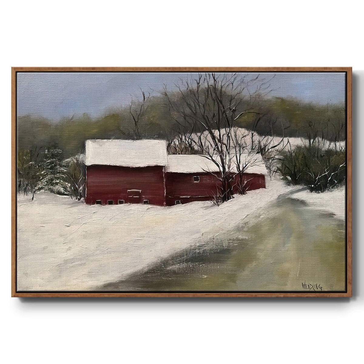 Winter Homestead II - Framed Gallery Wrapped Holiday Canvas - 25 x 37 - Rosewood Frame