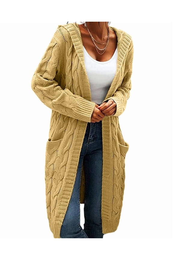 Winter Hooded Cardigan Sweater Coat Women Oversized Chunky Knit Open Front Long Outwear