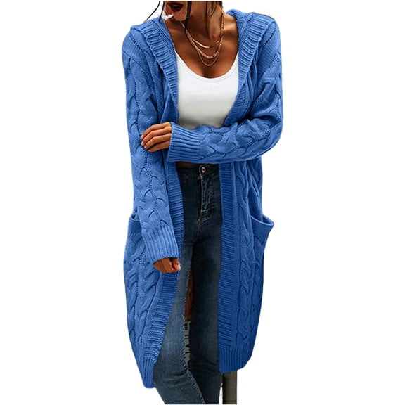 Winter Hooded Cardigan Sweater Coat Women Oversized Chunky Knit Open Front Long Outwear