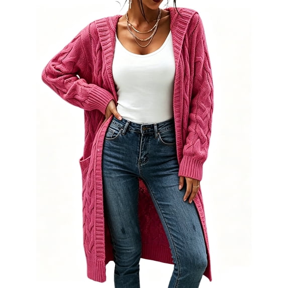 Winter Hooded Cardigan Sweater Coat Women Oversized Chunky Knit Open Front Long Outwear