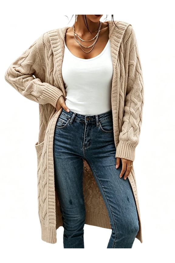 Winter Hooded Cardigan Sweater Coat Women Oversized Chunky Knit Open Front Long Outwear