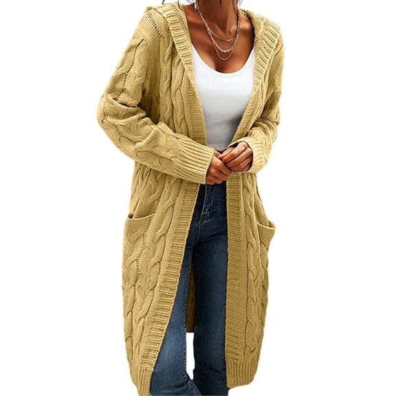 Winter Hooded Cardigan Sweater Coat Women Oversized Chunky Knit Open Front Long Outwear