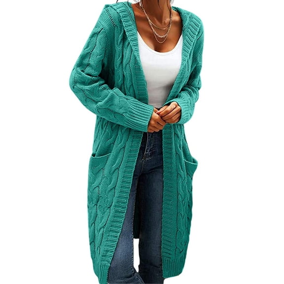 Winter Hooded Cardigan Sweater Coat Women Oversized Chunky Knit Open Front Long Outwear