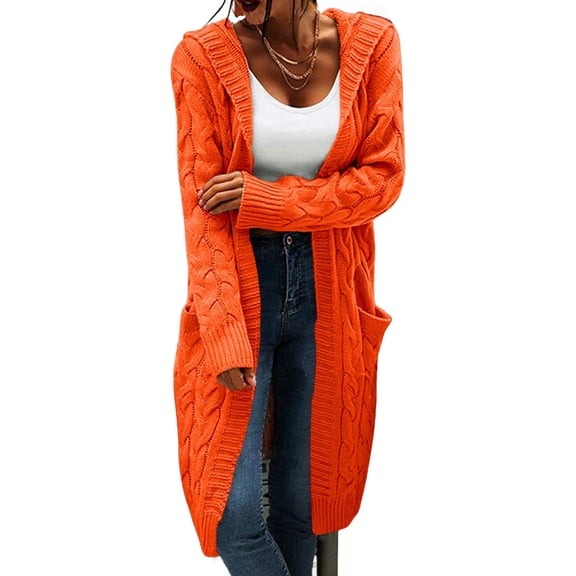Winter Hooded Cardigan Sweater Coat Women Oversized Chunky Knit Open Front Long Outwear