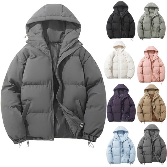 Winter Hooded Cotton-Padded Jacket - Unisex Loose Fleece-Lined Puffer Coat, Couple Style, Dark Gray, L