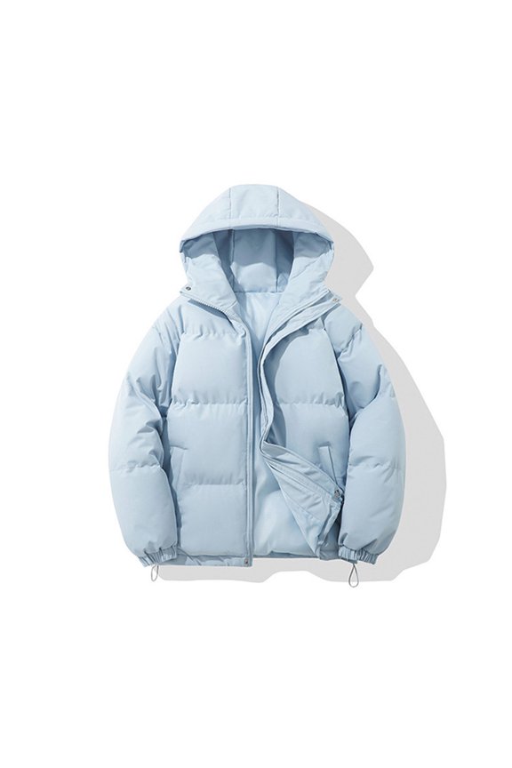 Winter Hooded Cotton-padded Coat, Unisex, Loose-fitting, Fleece-lined, Puff-patterned Cotton-padded Jacket, Couple's Coat Blue XXXL