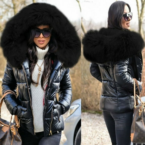 Winter Hooded Down Jacket Warm Overcoat (L, Black)